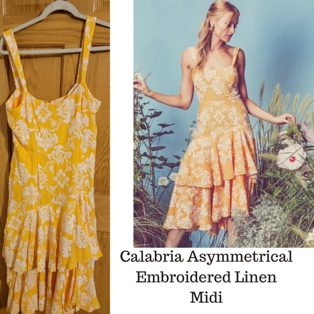 Calabria Asymmetrical Embroidered Linen Midi